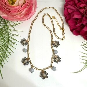 NEW⚜️Raw Aquamarine Freshwater Pearl & Crystal Flower Charm Necklace